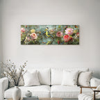 Blumen Und Vogel Im Garten Harmonisches Bild