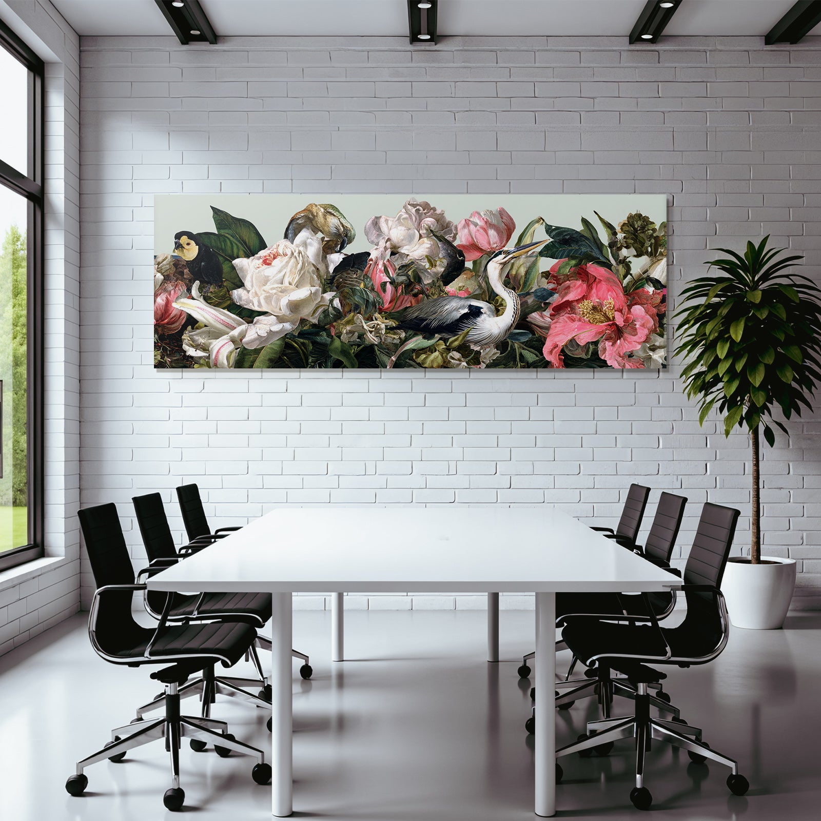 Blumenvogelkomposition Farbige Peonien Und Voegel