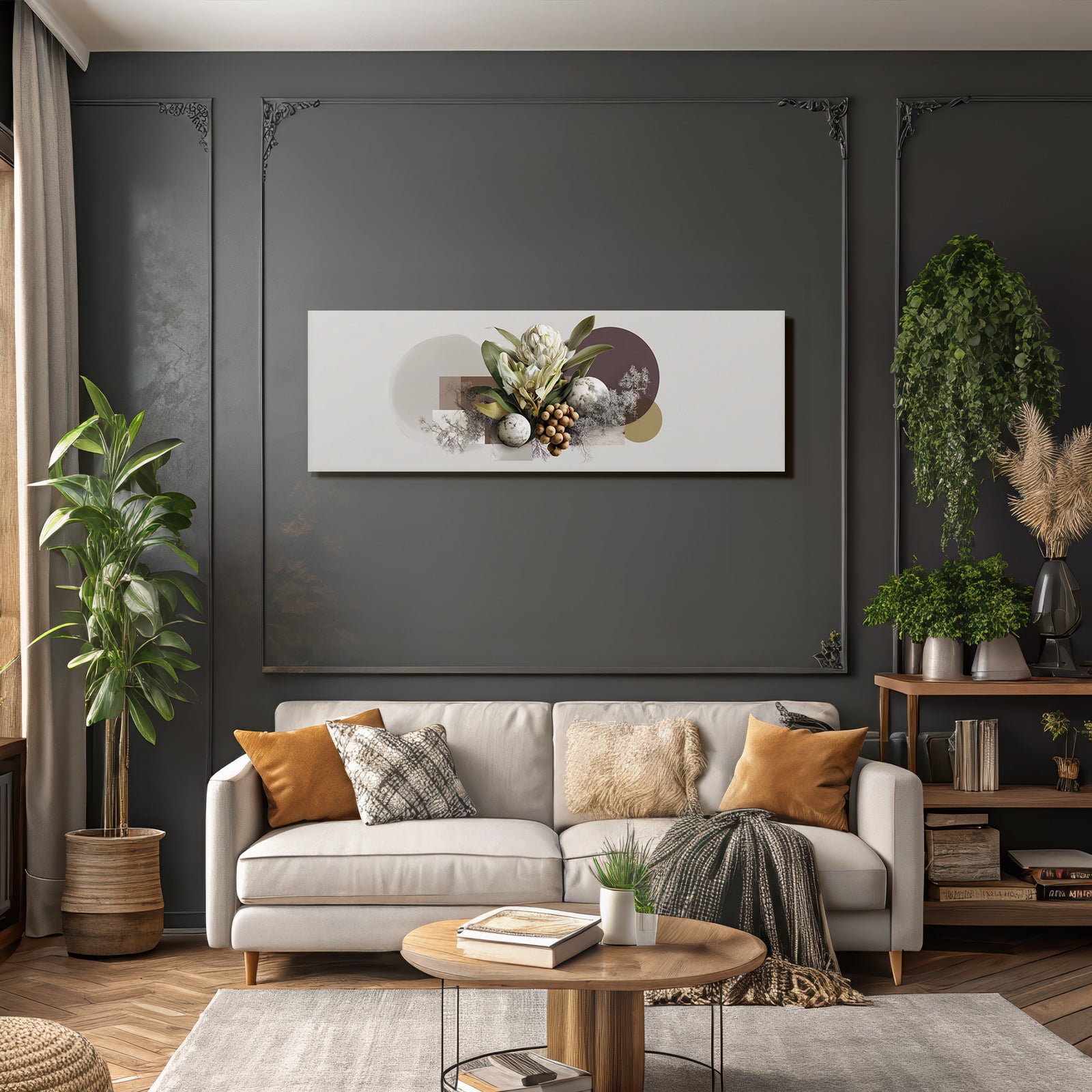 Botanische Illustration Minimalistisch Mit Blumen Und Blaettern Erdtoene
