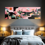 Bunte Collage Mit Lotusblumen Und Abstracten Formen Auf Rosa Hintergrund