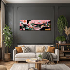 Bunte Collage Mit Lotusblumen Und Abstracten Formen Auf Rosa Hintergrund