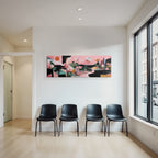 Bunte Collage Mit Lotusblumen Und Abstracten Formen Auf Rosa Hintergrund