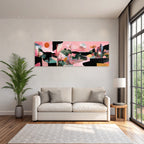 Bunte Collage Mit Lotusblumen Und Abstracten Formen Auf Rosa Hintergrund