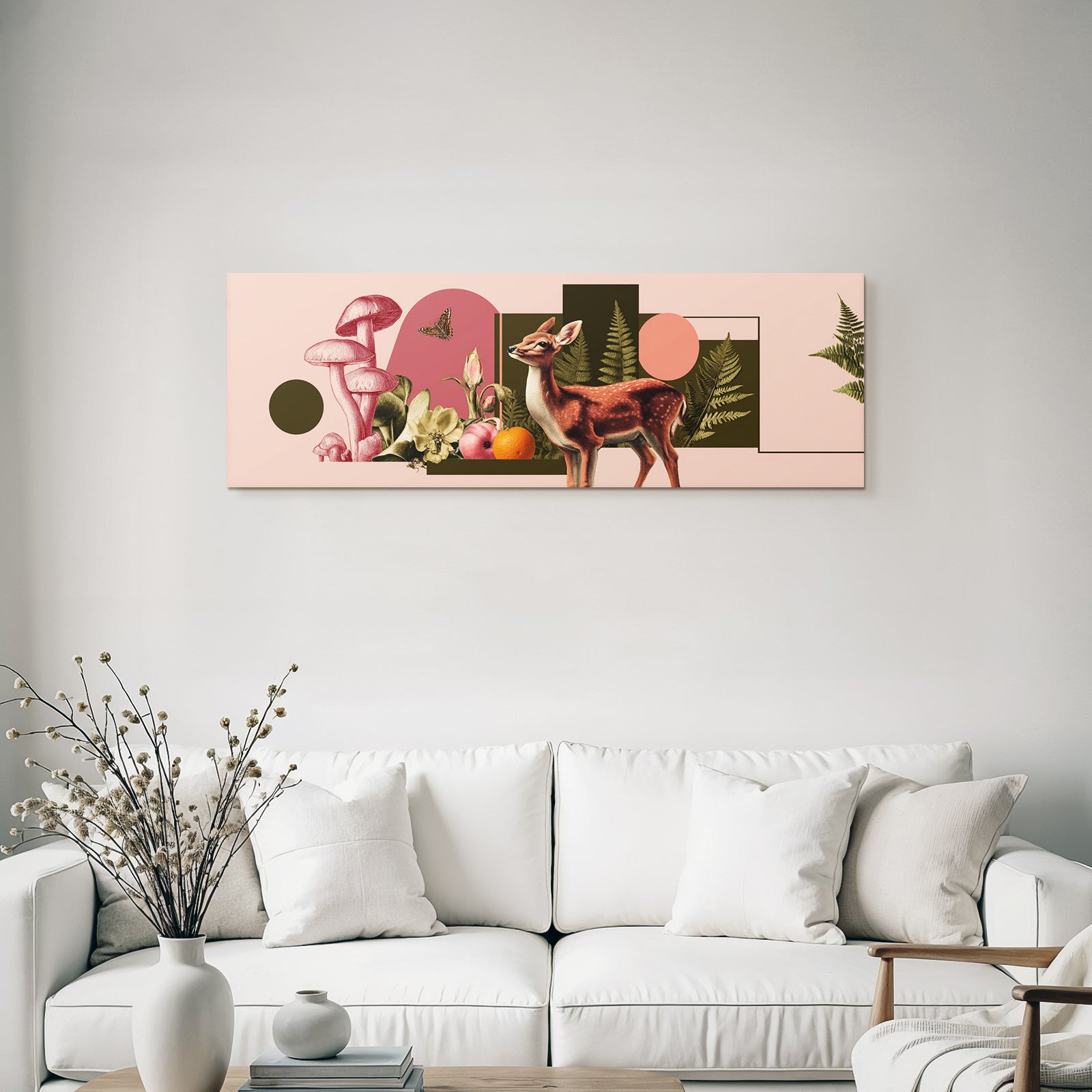 Digital Collage Natur Elemente Muszellen Blumen Fruete Reh Geometrische Formen