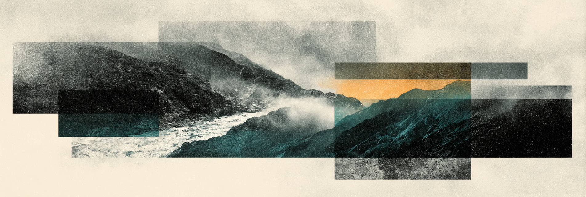 Dramatische Landschaft Collage Mit Nebel Und Cliffs | Collagen | Kunstgattungen