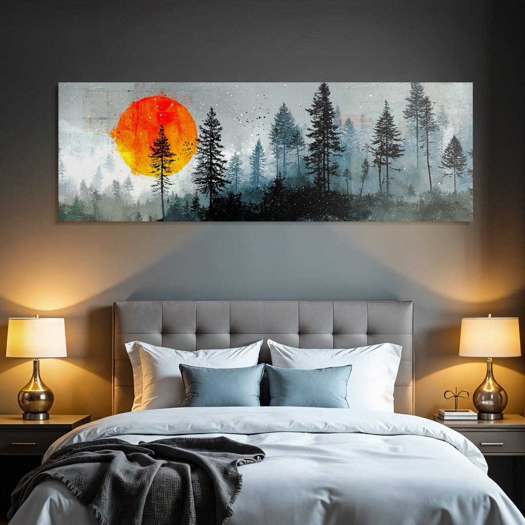 Geistliche Landlandschaft Mit Baeumen Und Orangefarbenem Sonnenuntergang