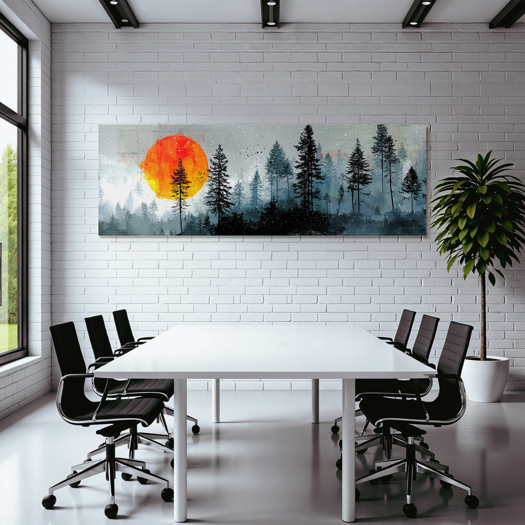 Geistliche Landlandschaft Mit Baeumen Und Orangefarbenem Sonnenuntergang