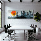 Geistliche Landlandschaft Mit Baeumen Und Orangefarbenem Sonnenuntergang