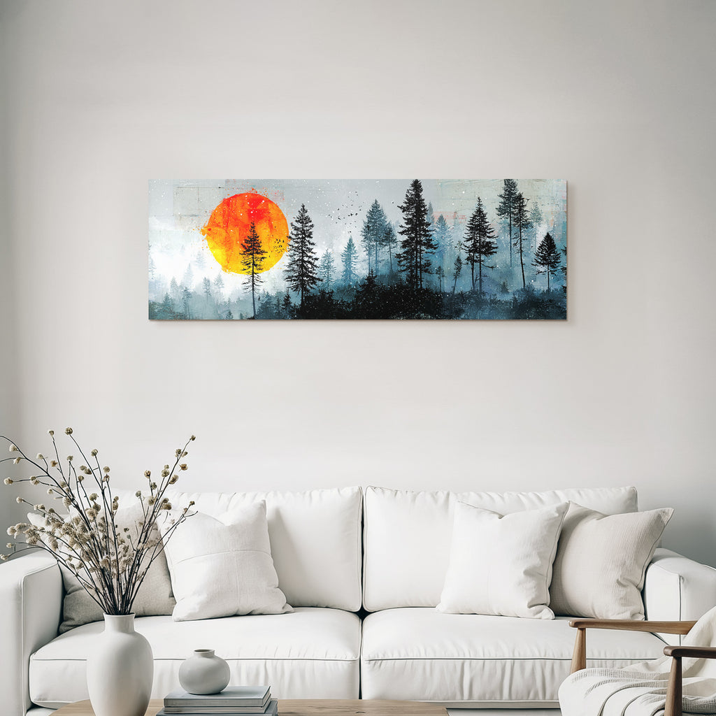 Geistliche Landlandschaft Mit Baeumen Und Orangefarbenem Sonnenuntergang