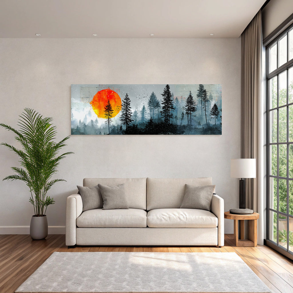 Geistliche Landlandschaft Mit Baeumen Und Orangefarbenem Sonnenuntergang