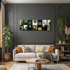 Geometrische Botanische Abstrakte Panels In Gruen Und Neutralen Tonen