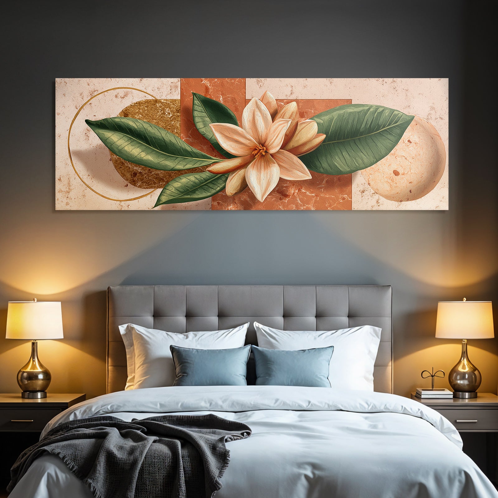 Grosse Blume Mit Cremigen Petalen Und Geometrischen Formen In Erden Tonen