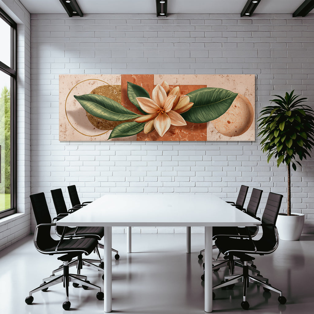 Grosse Blume Mit Cremigen Petalen Und Geometrischen Formen In Erden Tonen