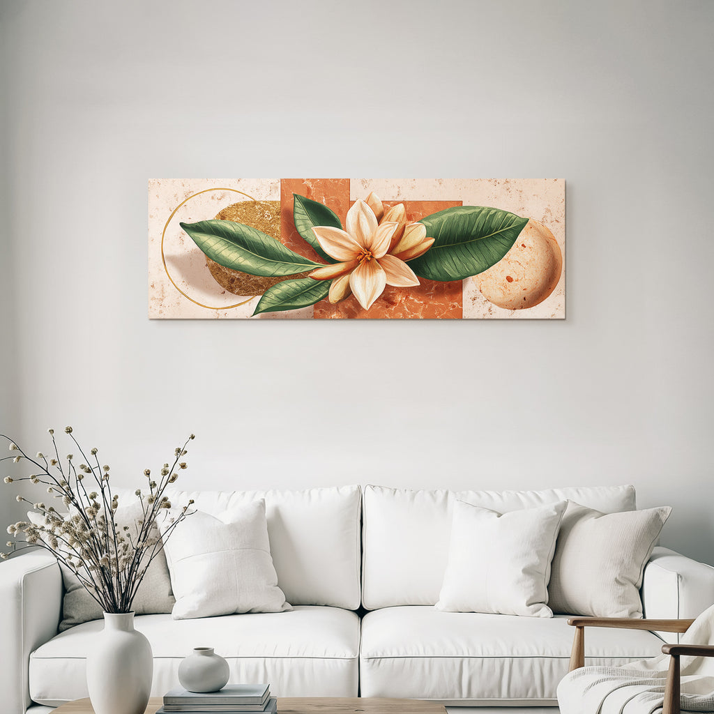 Grosse Blume Mit Cremigen Petalen Und Geometrischen Formen In Erden Tonen