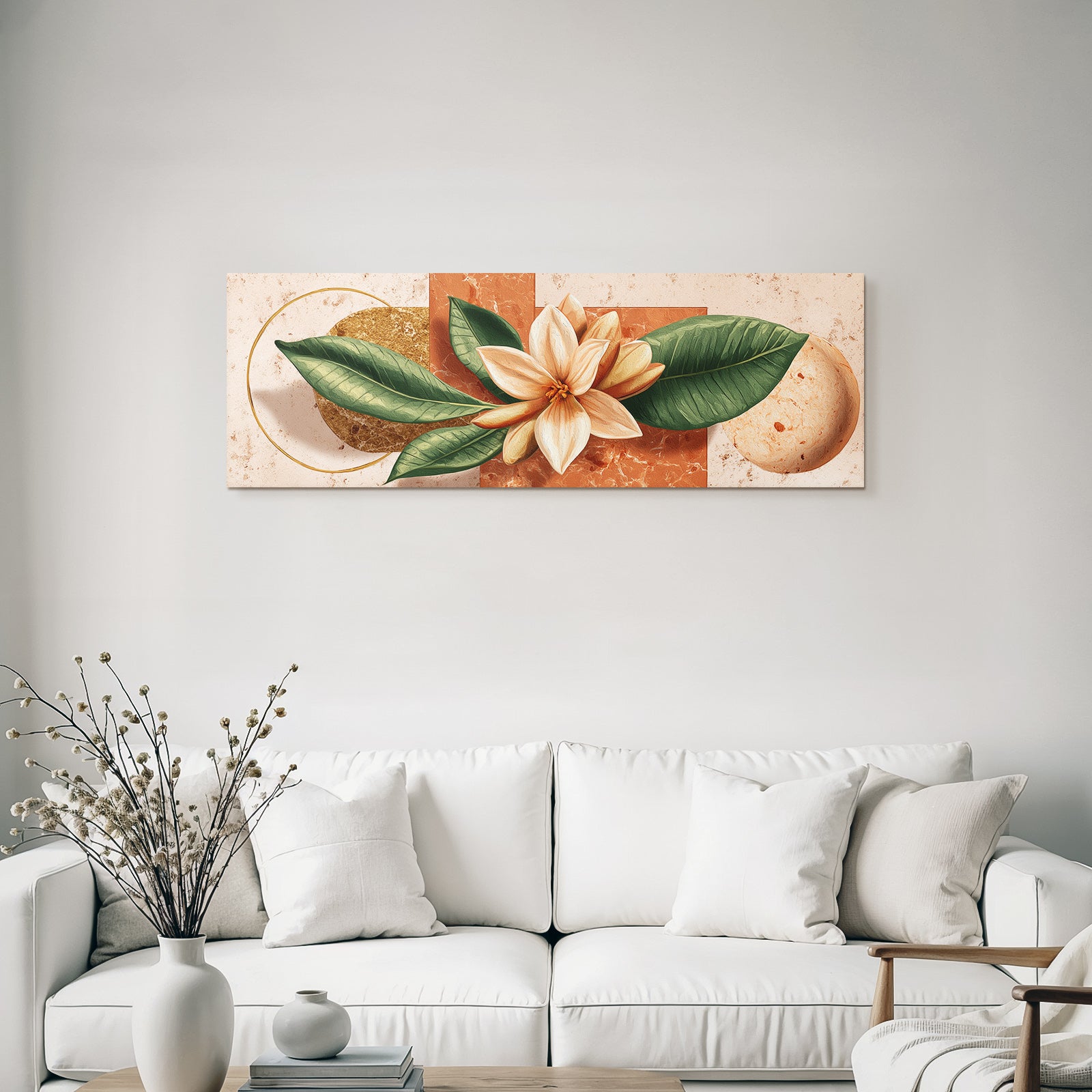 Grosse Blume Mit Cremigen Petalen Und Geometrischen Formen In Erden Tonen