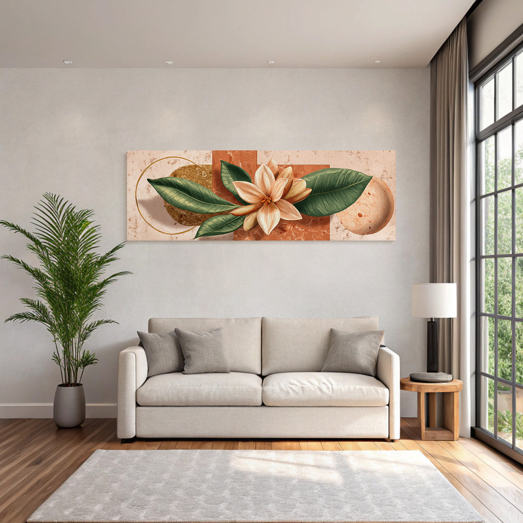 Grosse Blume Mit Cremigen Petalen Und Geometrischen Formen In Erden Tonen