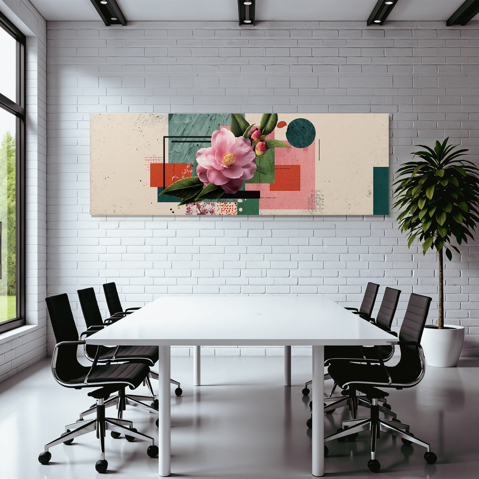 Grosse Rosa Blume Geometrische Formen Moderne Grafik Design