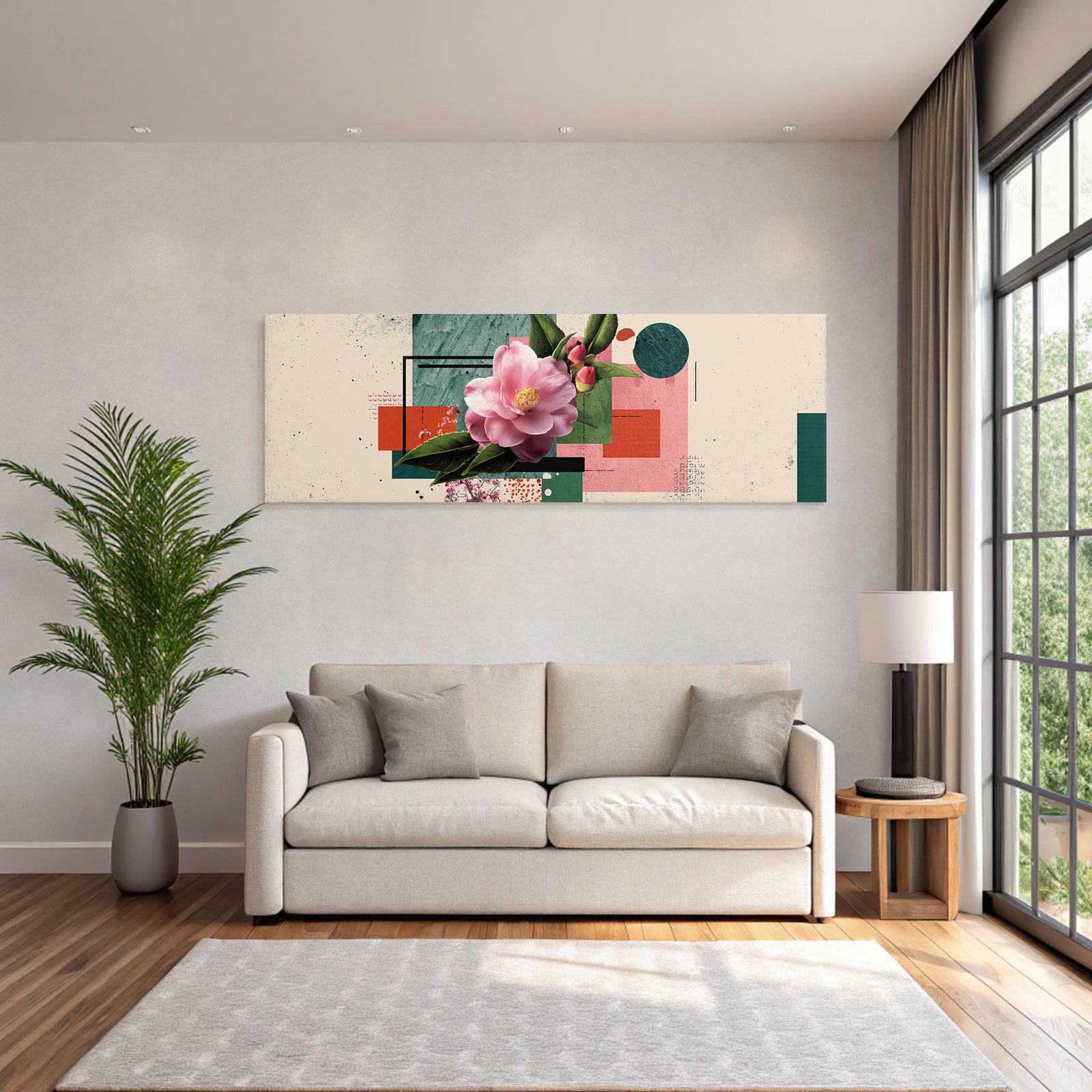 Grosse Rosa Blume Geometrische Formen Moderne Grafik Design
