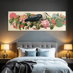 Heron Zwischen Blumen Mit Abstraktem Hintergrund Kunstwerk