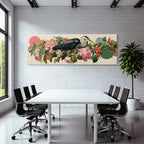 Heron Zwischen Blumen Mit Abstraktem Hintergrund Kunstwerk