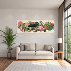 Heron Zwischen Blumen Mit Abstraktem Hintergrund Kunstwerk