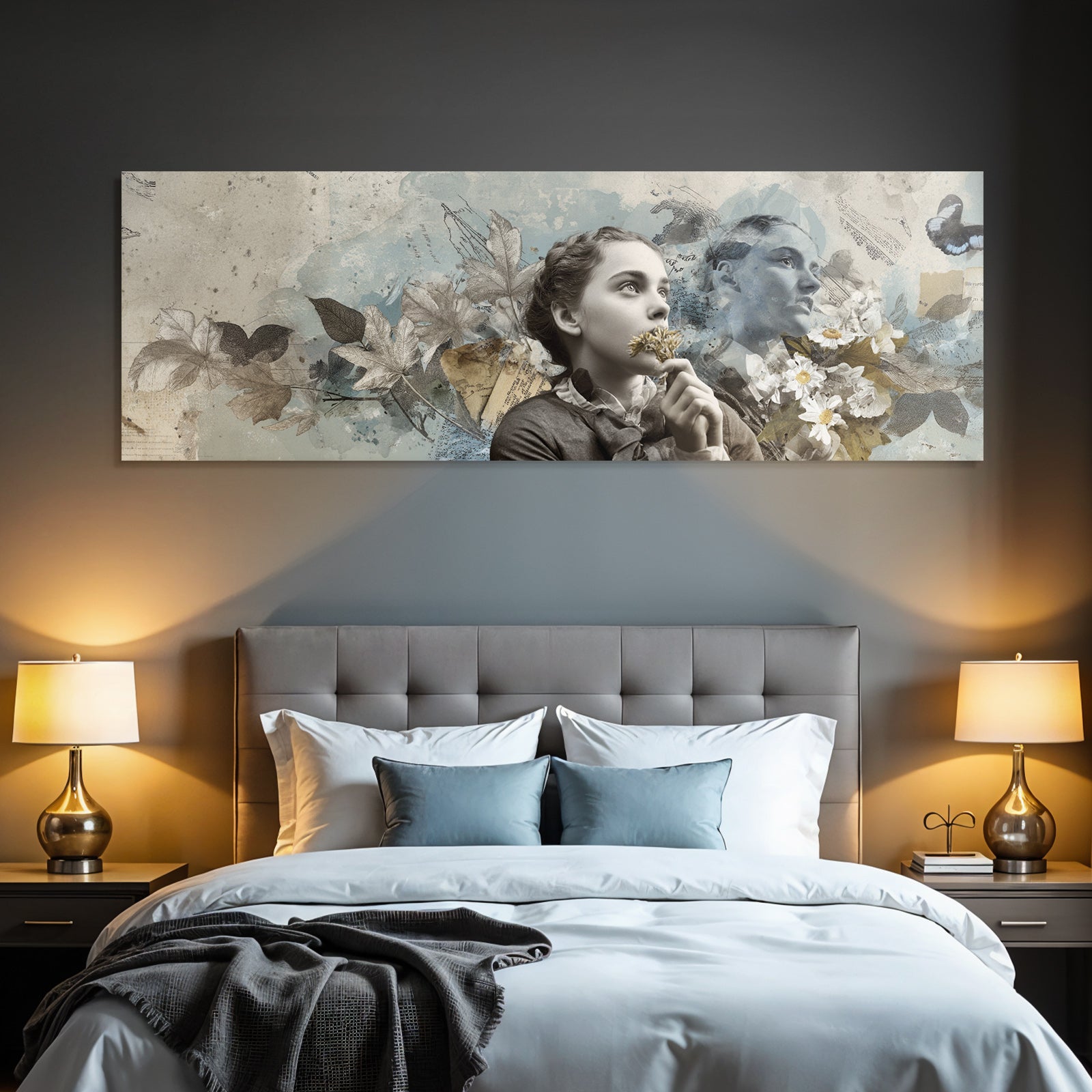 Junge Frau Mit Blumen Kreative Collage Digitale Art Gemalde