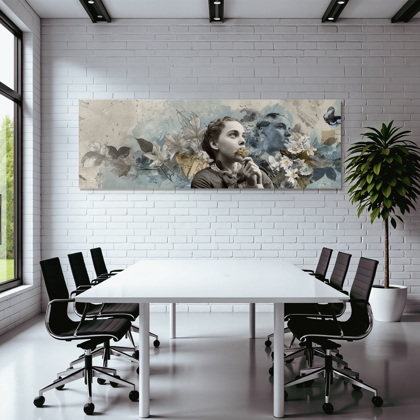 Junge Frau Mit Blumen Kreative Collage Digitale Art Gemalde