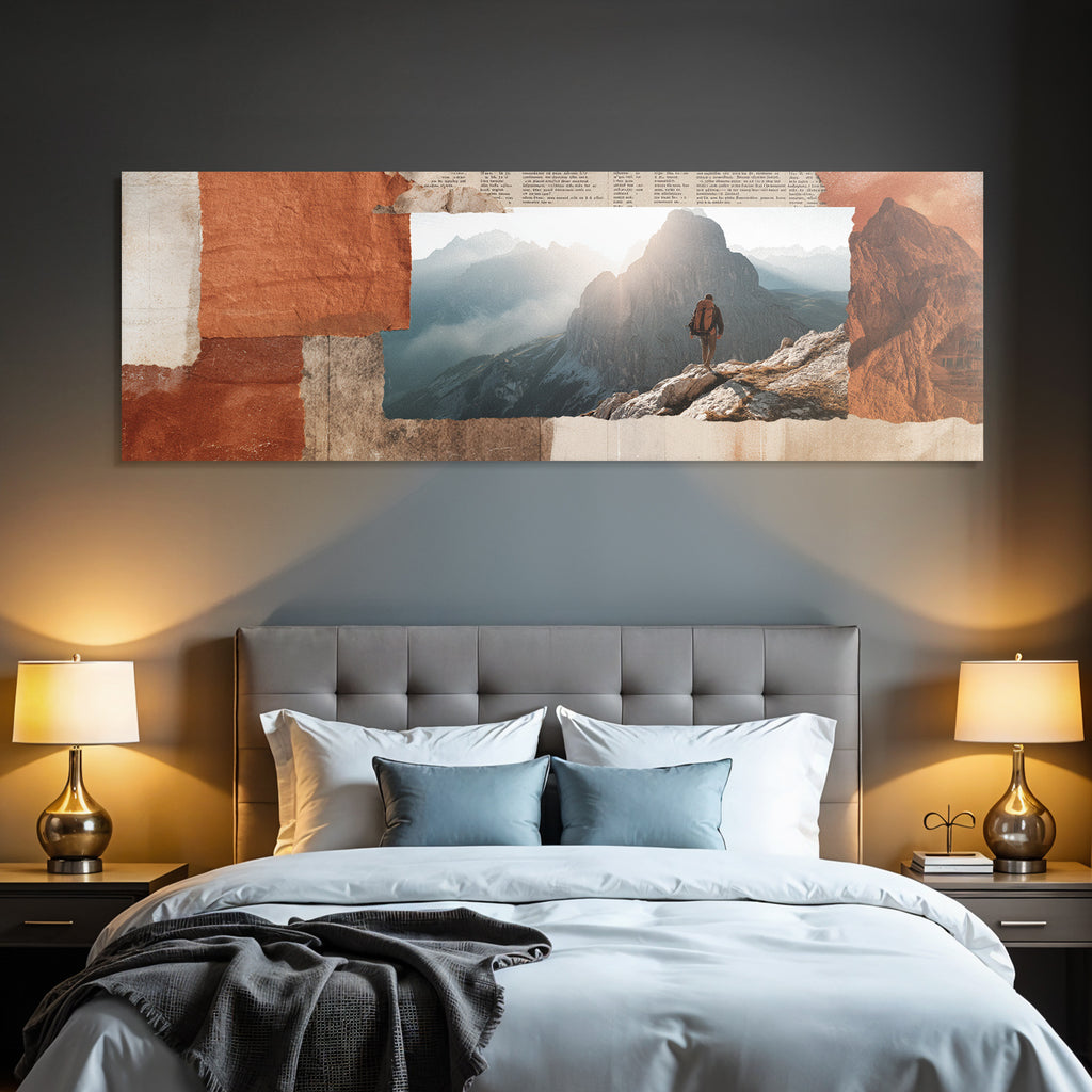Landschaft Mit Figur Auf Felsen Morgen Daemmerung Collage