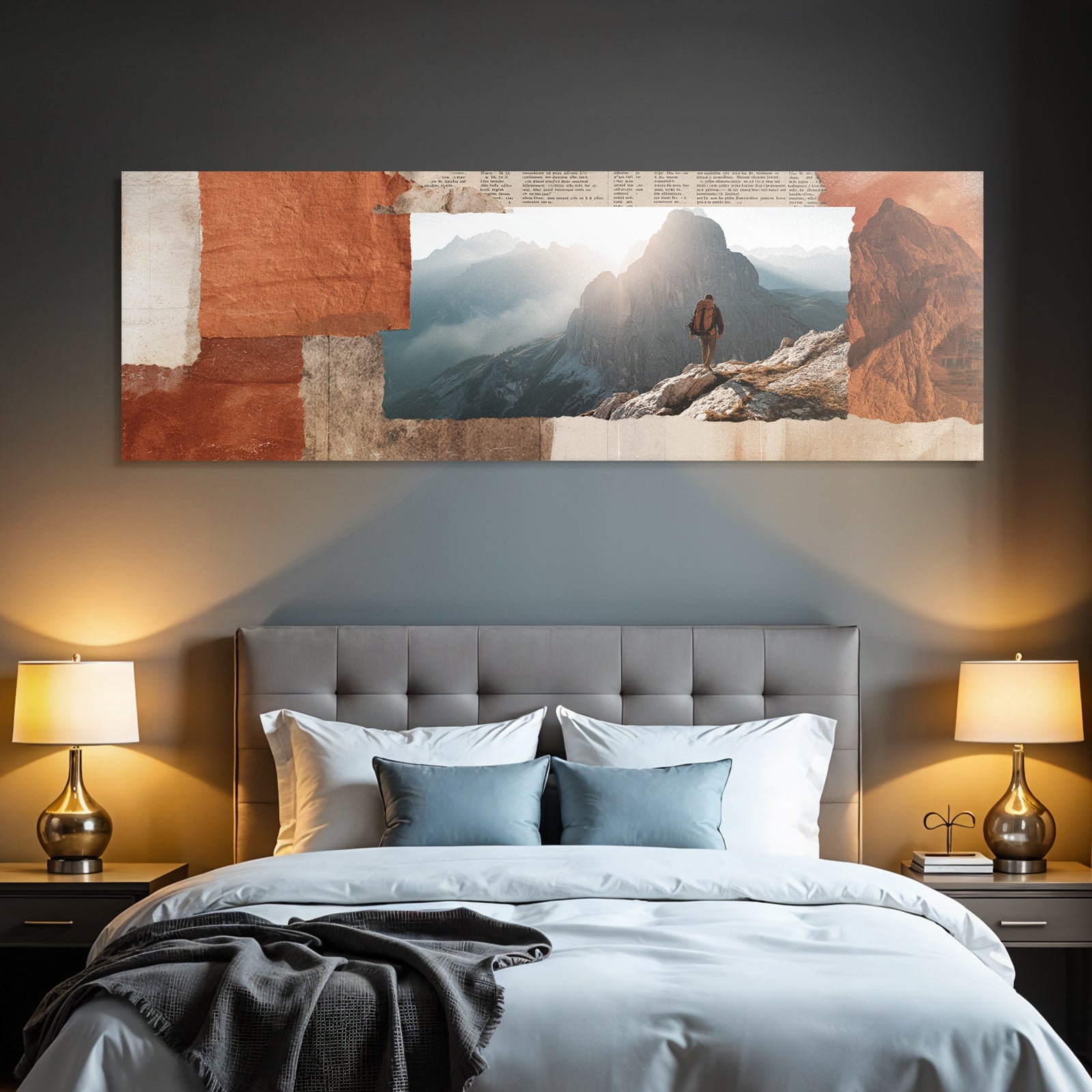 Landschaft Mit Figur Auf Felsen Morgen Daemmerung Collage