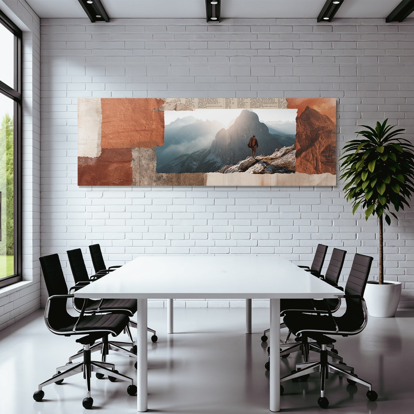 Landschaft Mit Figur Auf Felsen Morgen Daemmerung Collage