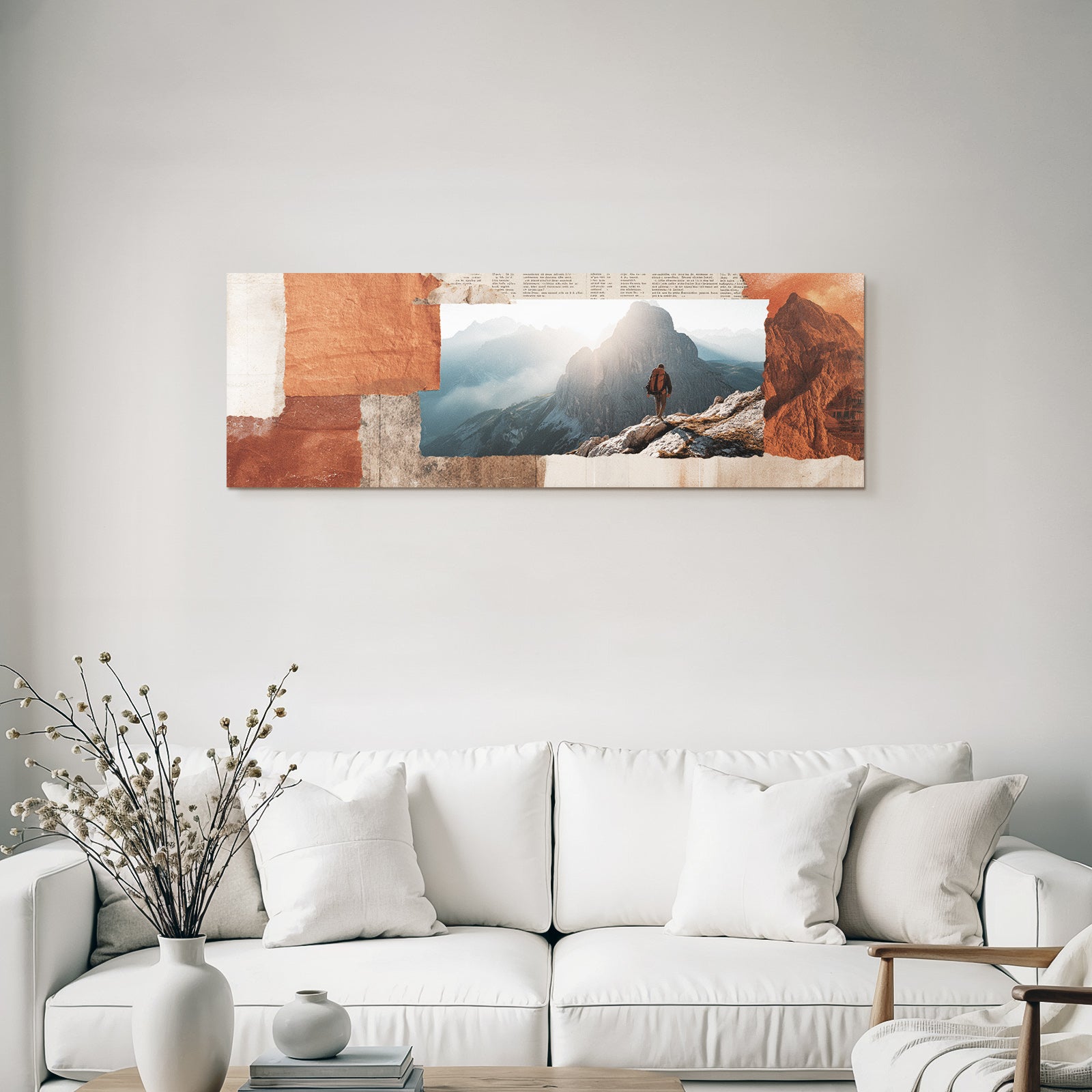 Landschaft Mit Figur Auf Felsen Morgen Daemmerung Collage