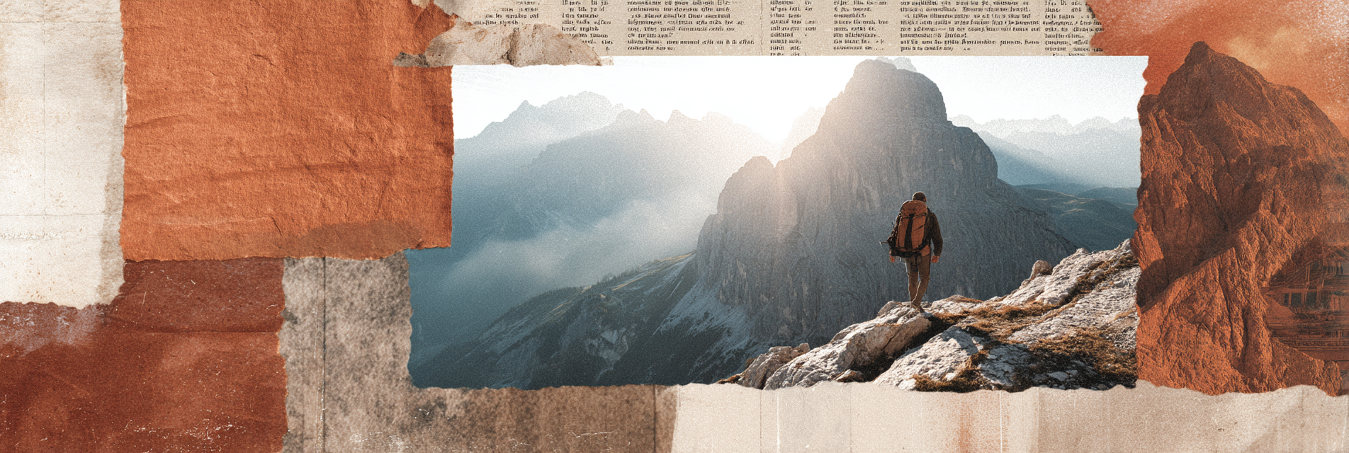Landschaft Mit Figur Auf Felsen Morgen Daemmerung Collage | Collagen | Kunstgattungen