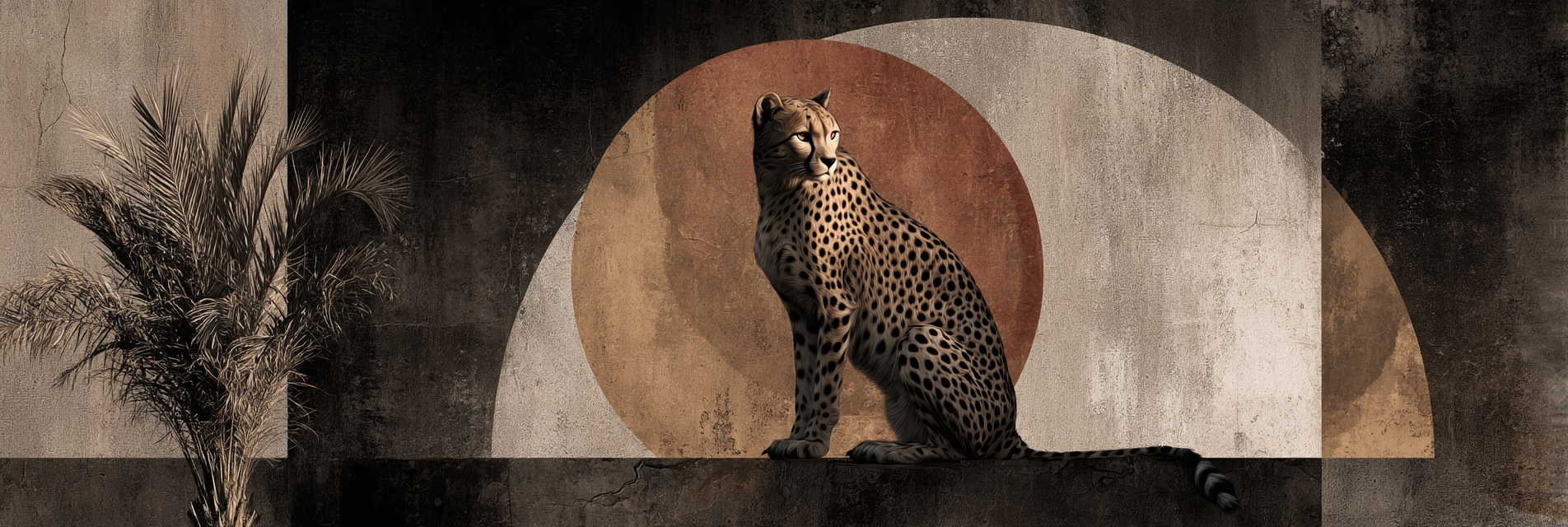 Leopard Auf Einer Kante Mit Texturiertem Hintergrund Und Palmbaum | Collagen | Kunstgattungen
