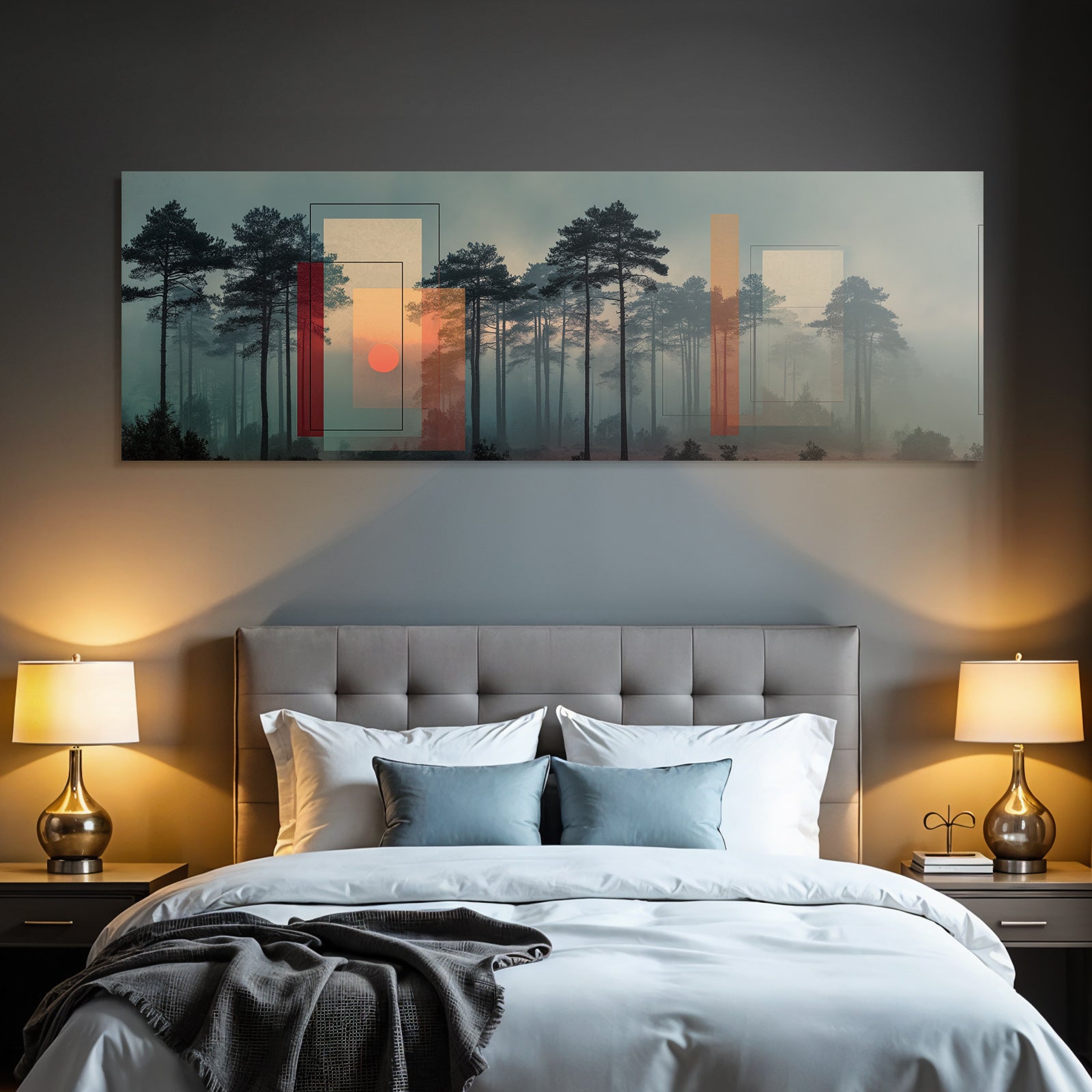 Mistiger Wald Geometrische Formen Kunstwerk