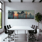 Mistiger Wald Geometrische Formen Kunstwerk