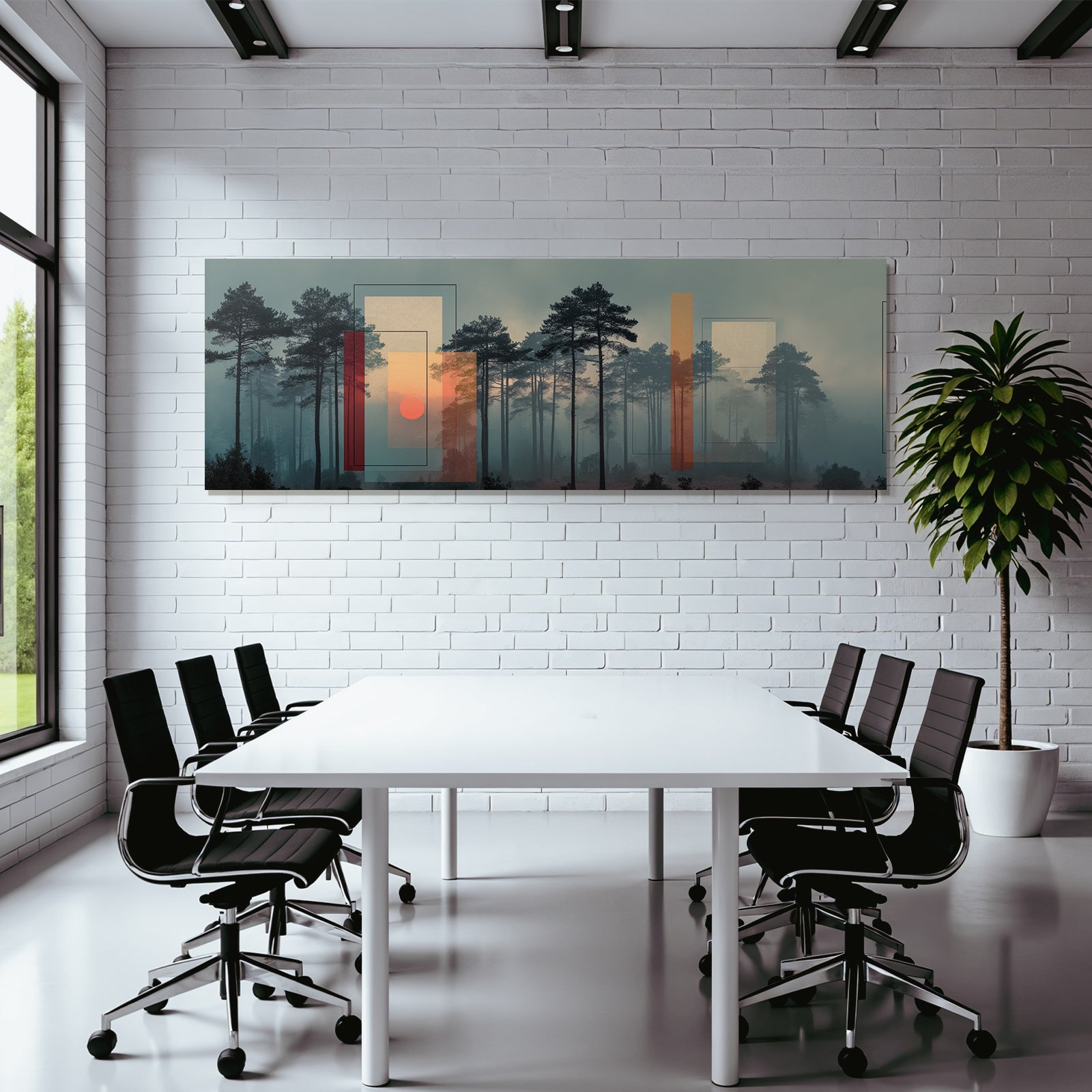 Mistiger Wald Geometrische Formen Kunstwerk