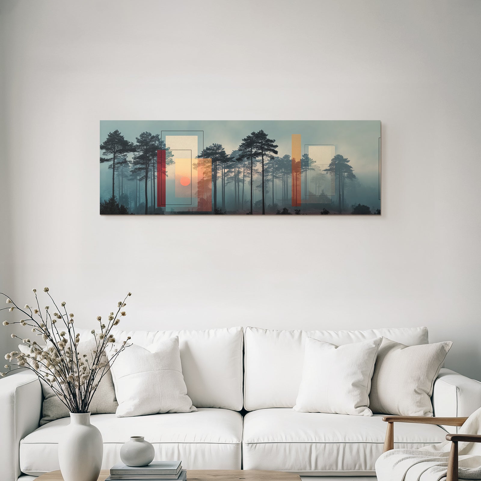 Mistiger Wald Geometrische Formen Kunstwerk