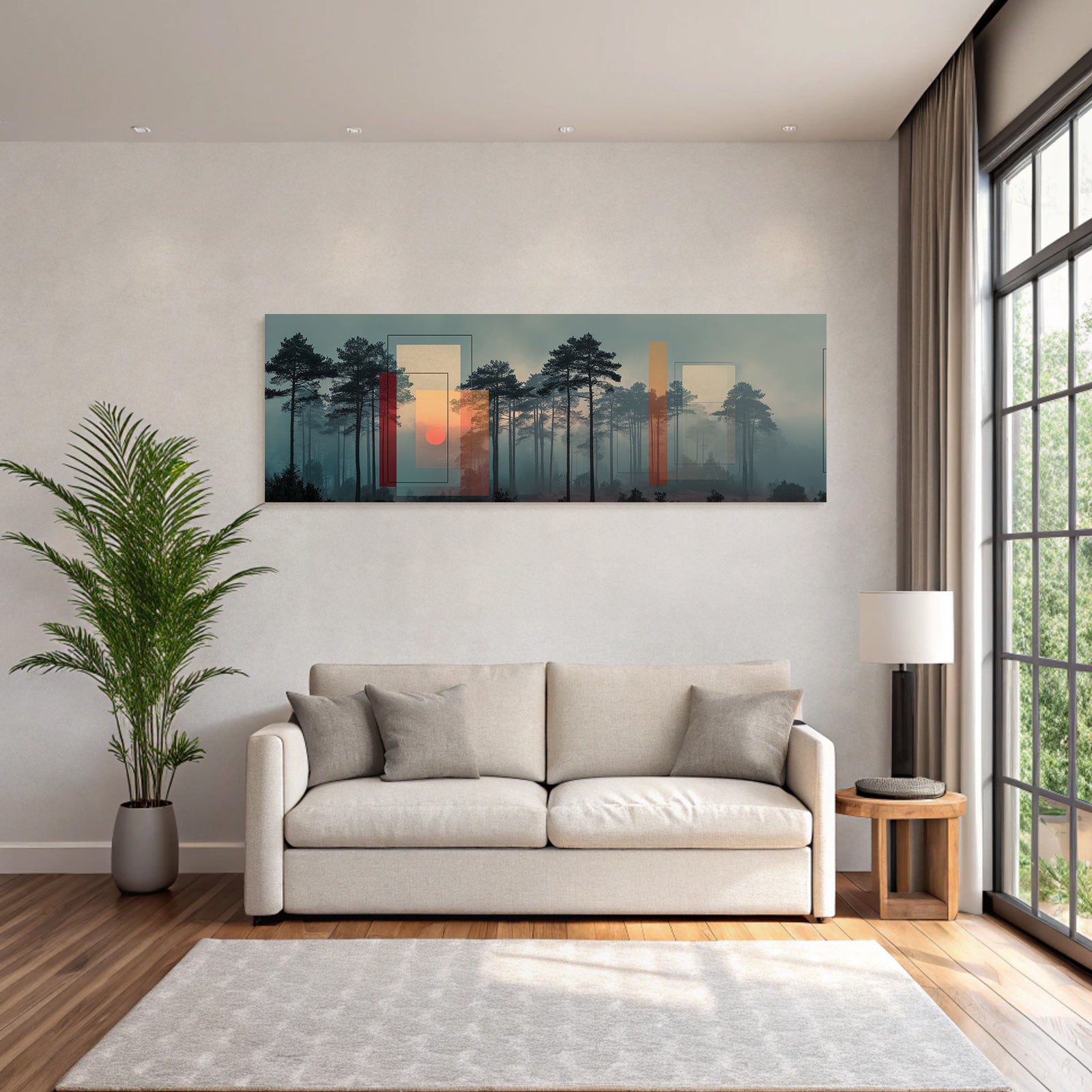 Mistiger Wald Geometrische Formen Kunstwerk