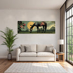 Pferd In Kunstvollem Hintergrund Mit Geometrischen Formen Und Rosen