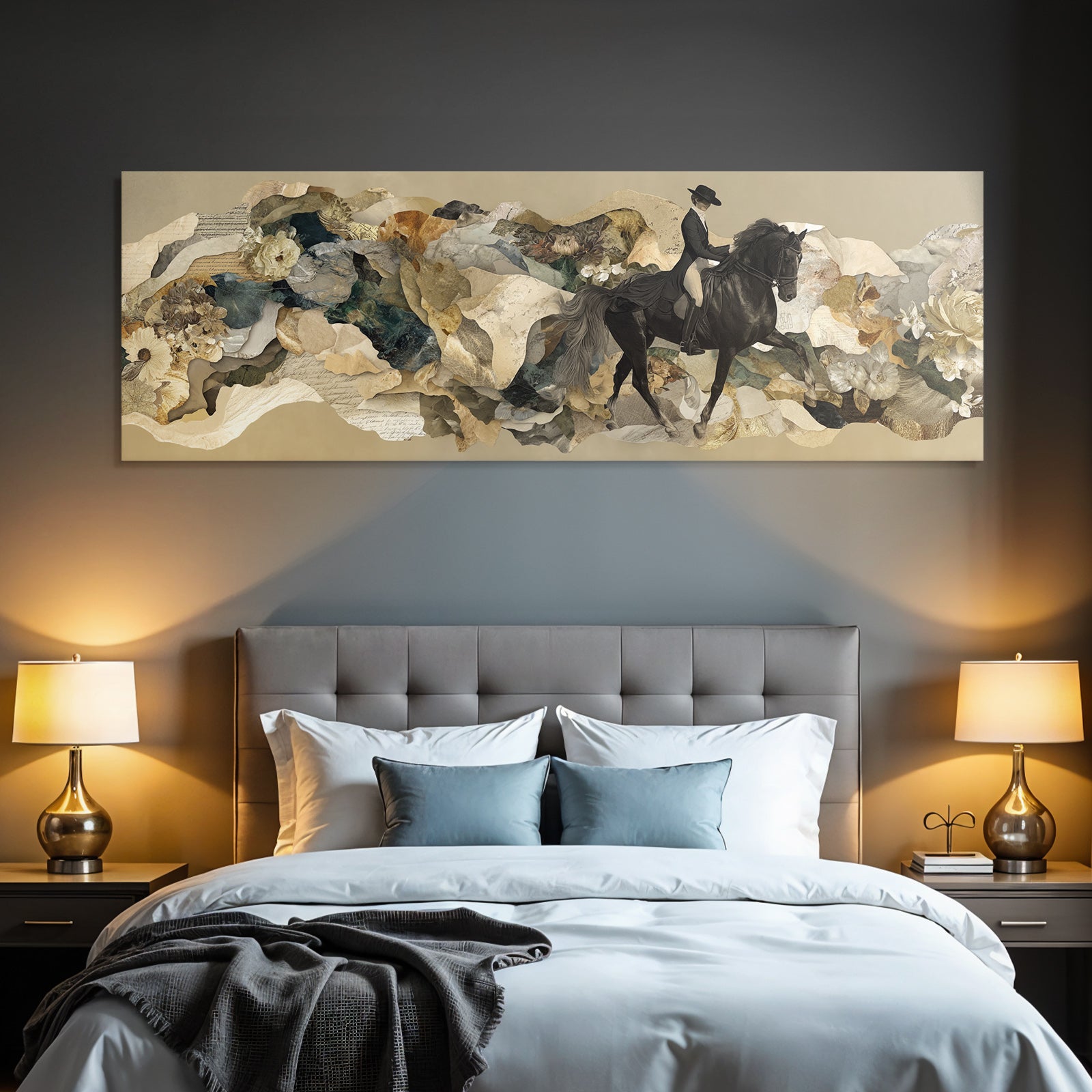 Pferd Und Reiter Kunstwerk Collaage Natur Abstrakt