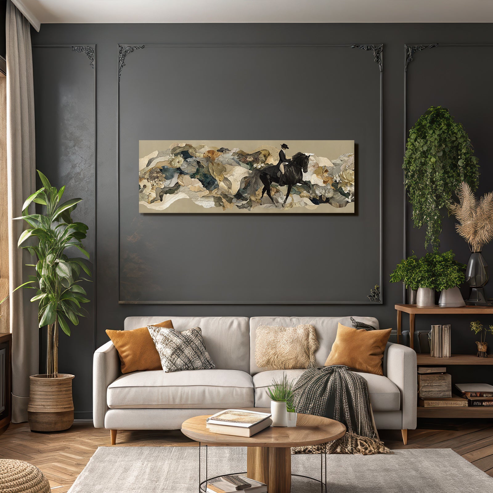 Pferd Und Reiter Kunstwerk Collaage Natur Abstrakt
