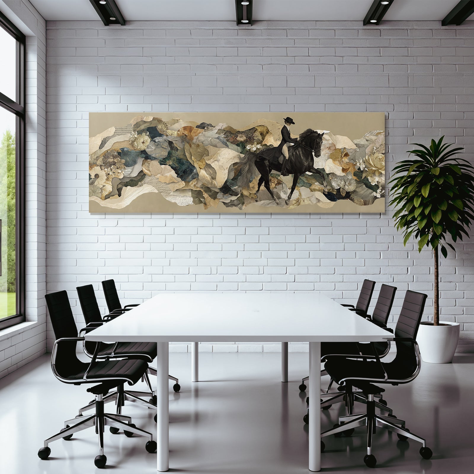 Pferd Und Reiter Kunstwerk Collaage Natur Abstrakt
