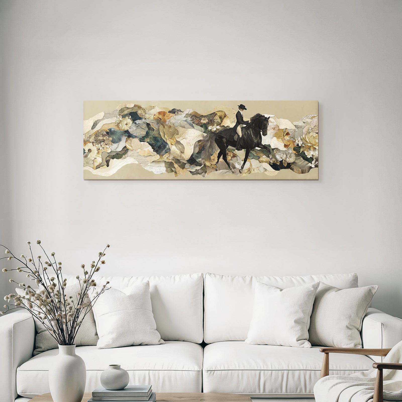 Pferd Und Reiter Kunstwerk Collaage Natur Abstrakt
