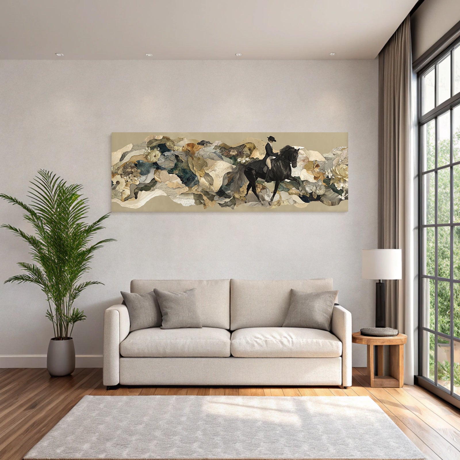 Pferd Und Reiter Kunstwerk Collaage Natur Abstrakt