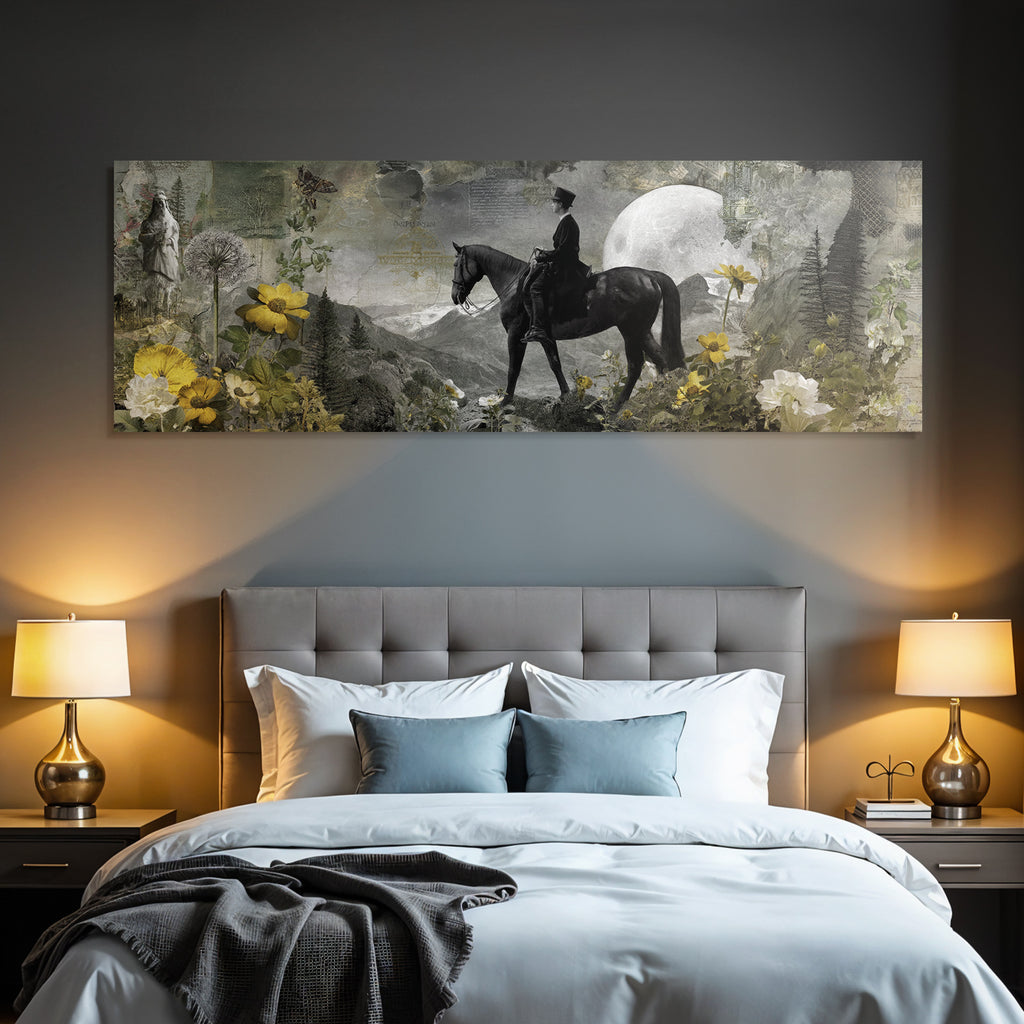 Reiter In Der Natur Mit Bunten Blumen Und Abstrakten Texturen