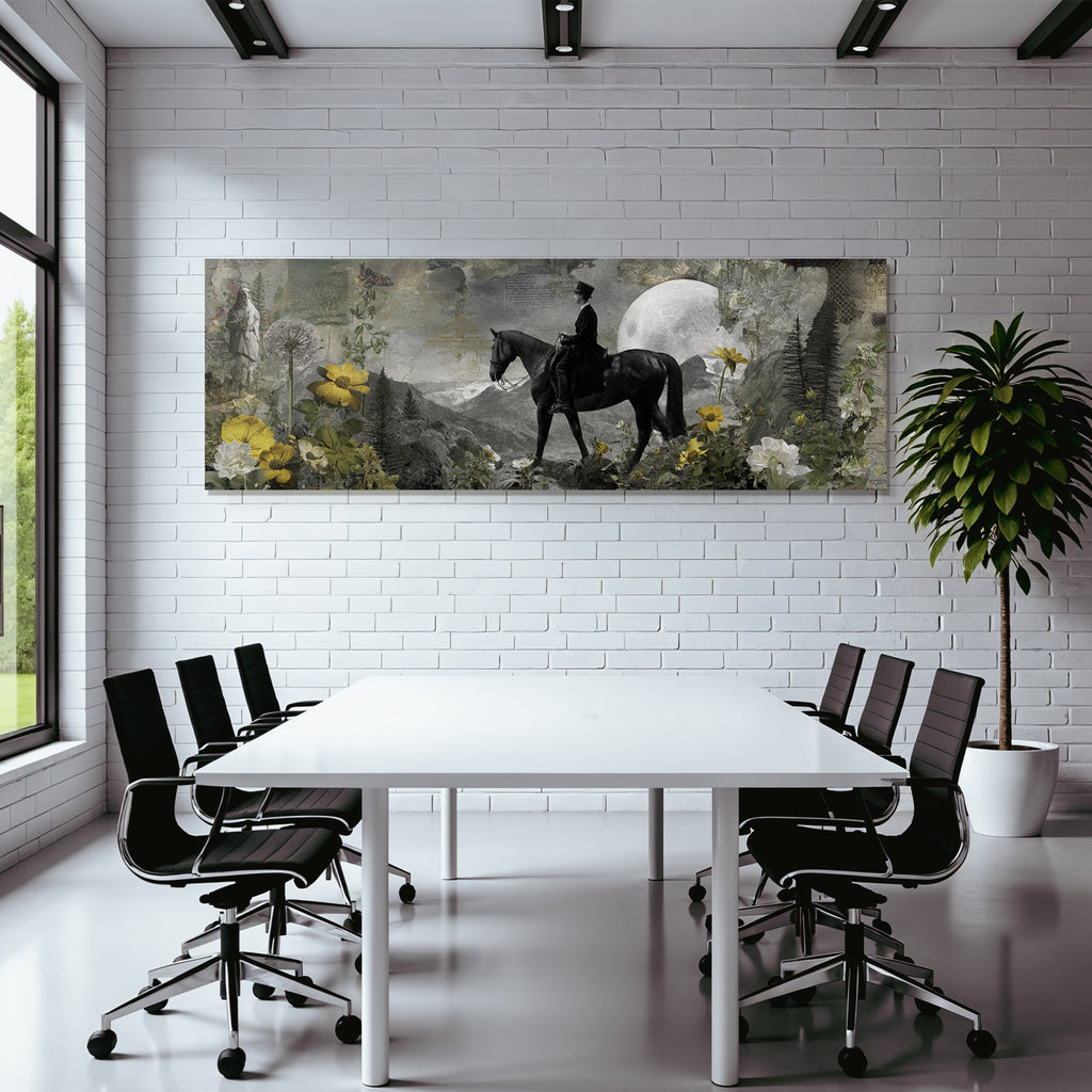 Reiter In Der Natur Mit Bunten Blumen Und Abstrakten Texturen