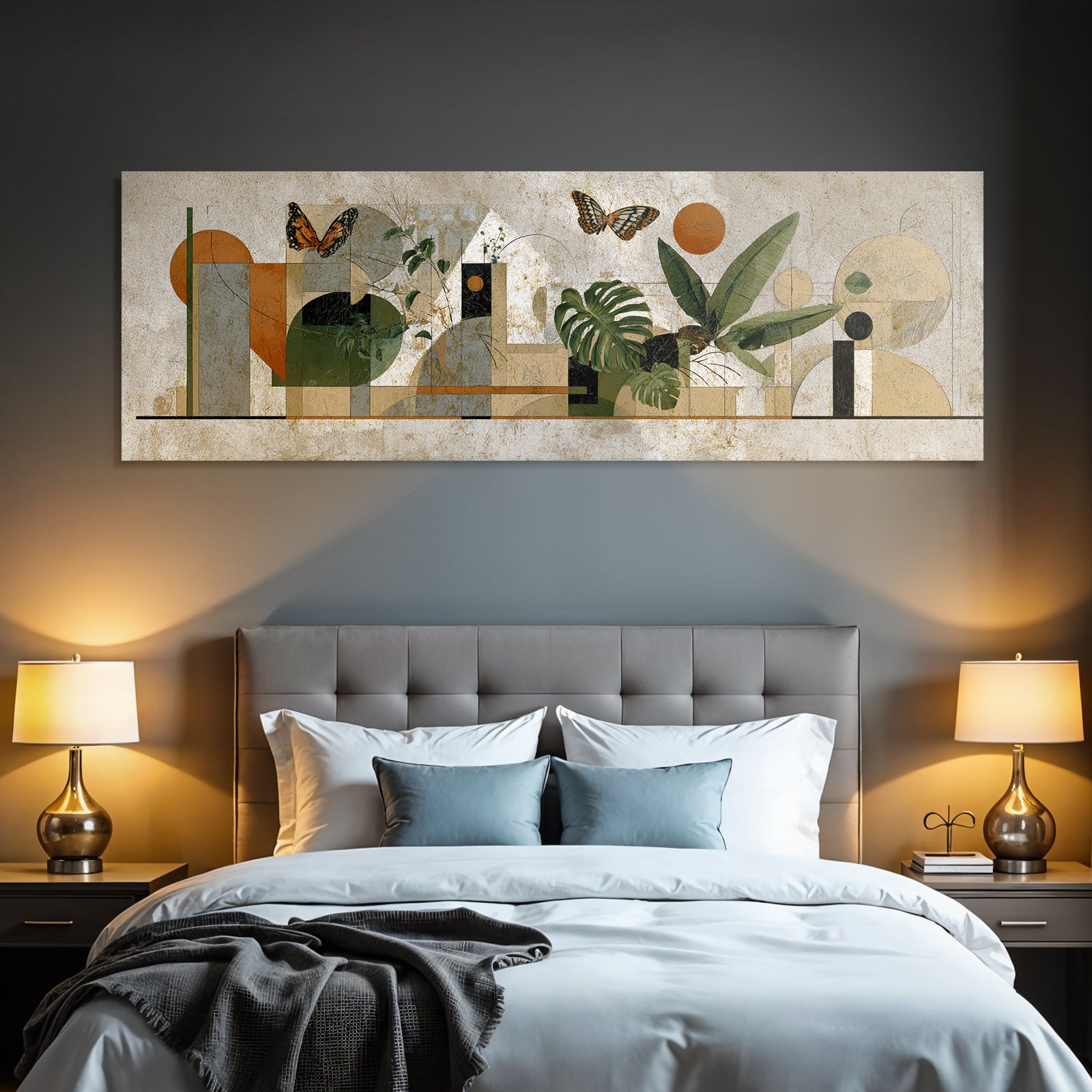Stylisierte Kunstwerk Abstracte Formen Natur Elemente Butterflies Erdtoene