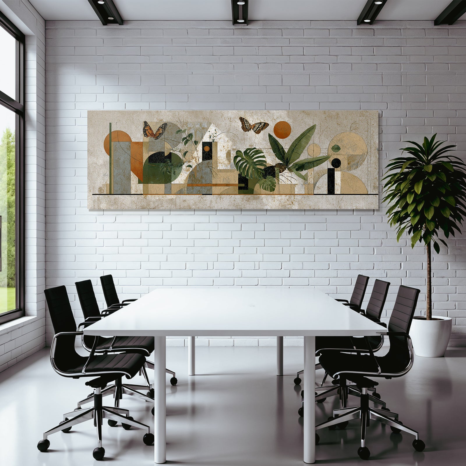 Stylisierte Kunstwerk Abstracte Formen Natur Elemente Butterflies Erdtoene
