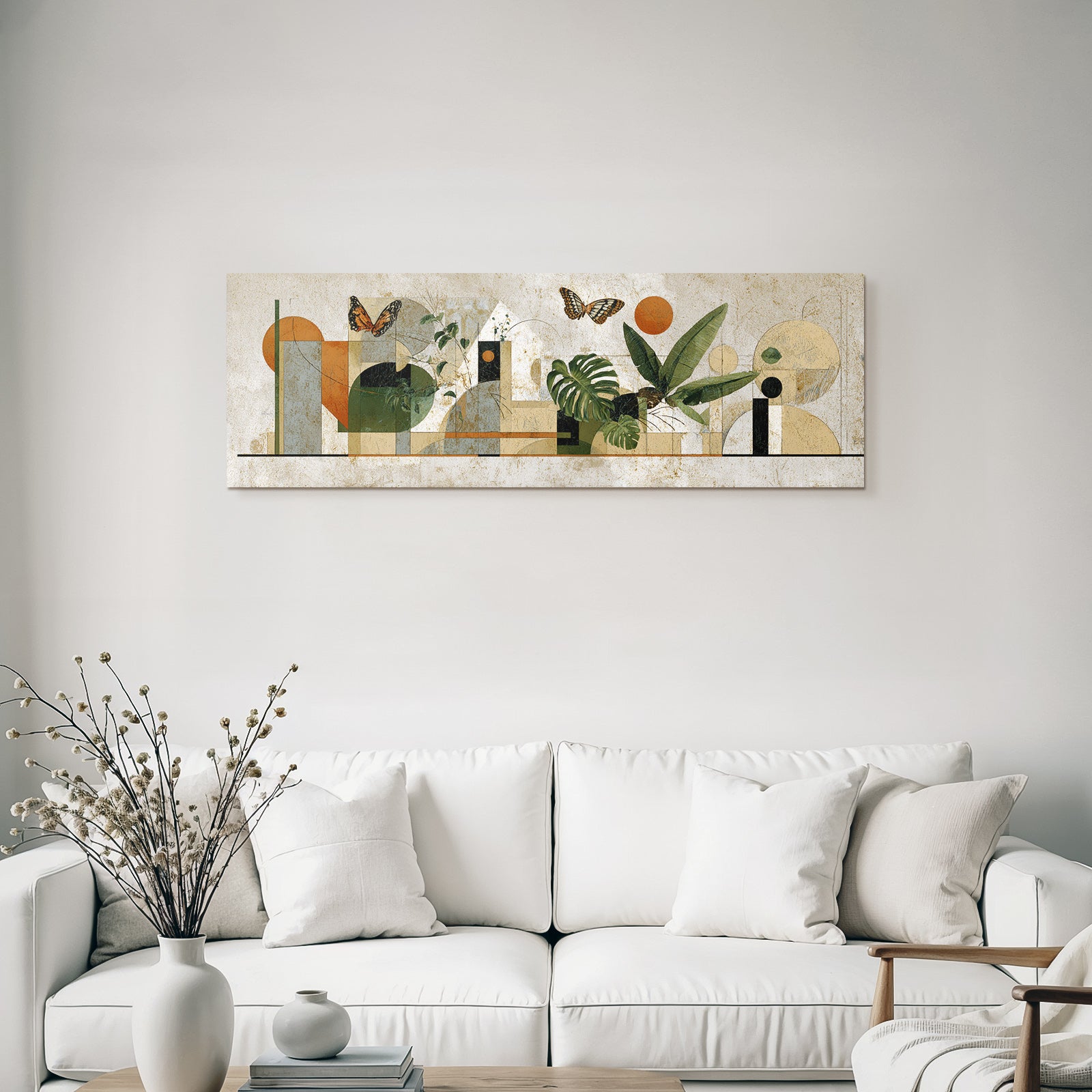 Stylisierte Kunstwerk Abstracte Formen Natur Elemente Butterflies Erdtoene