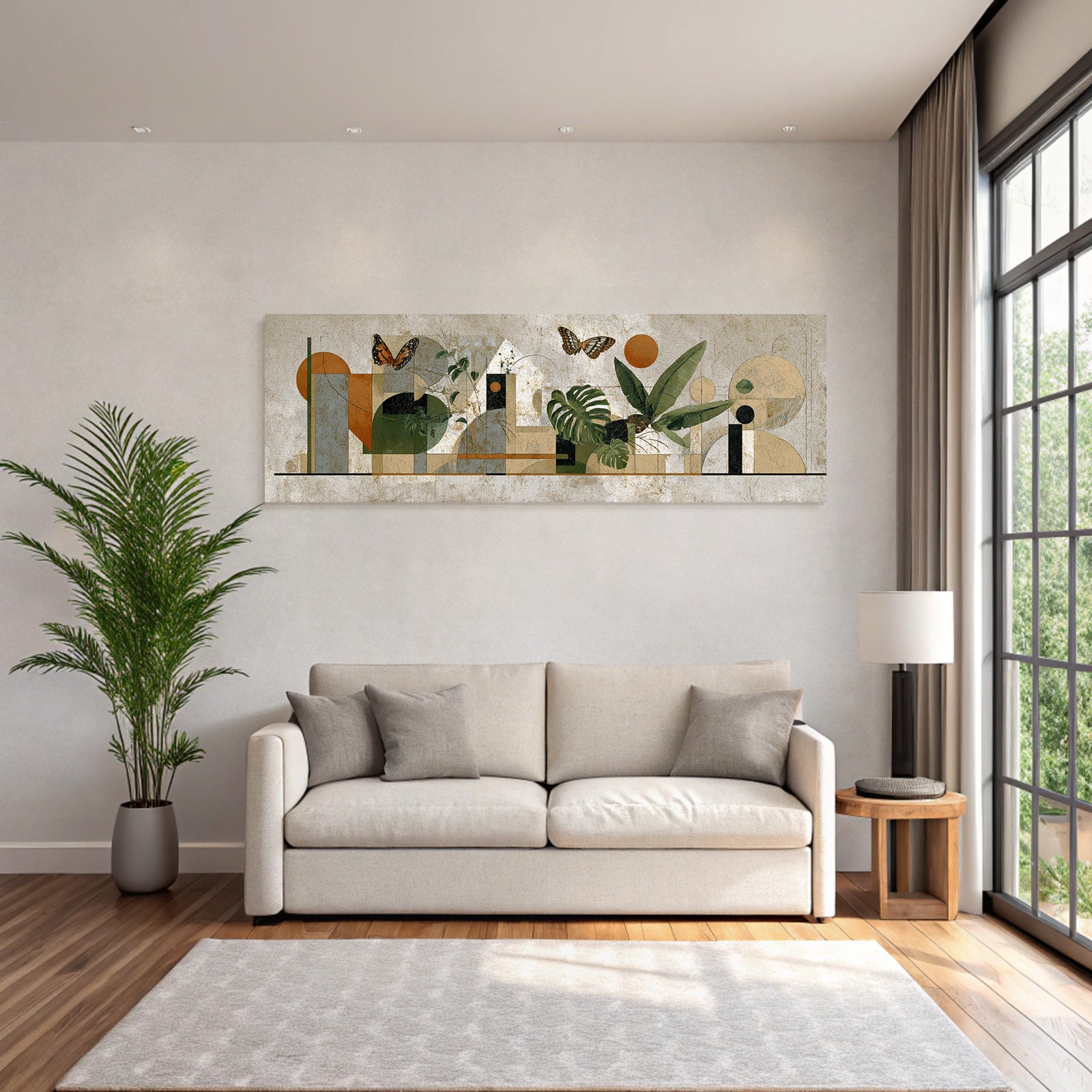 Stylisierte Kunstwerk Abstracte Formen Natur Elemente Butterflies Erdtoene